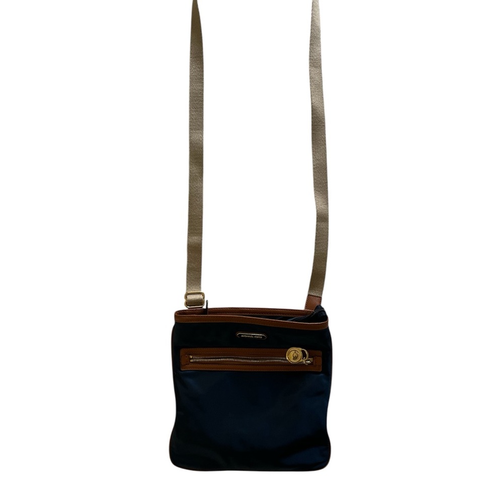 Michael Kors Blue and Brown Crossbody Bag with Structured Design